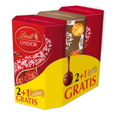 Bombones Lindor Lindt pack especial 411g 2 + 1 GRATIS