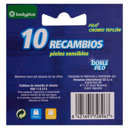 Cuchilla de afeitar Bodyplus 10 uds recambio de doble hoja