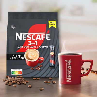 Caf&eacute; soluble Nescaf&eacute; 3 en 1. Sobres de caf&eacute;, leche y az&uacute;car 10x16g