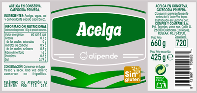 Acelgas sin gluten Alipende tarro de cristal 425g