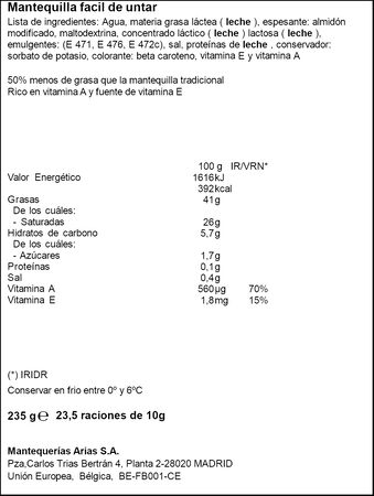 Mantequilla Arias 235g f&aacute;cil untar