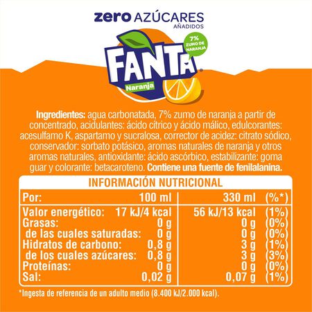 Refresco naranja Fanta lata 33cl zero