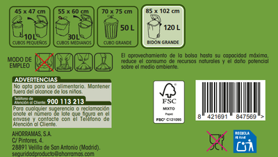 Bolsas de basura Lanta 10 uds 120 litros sacos de jard&iacute;n