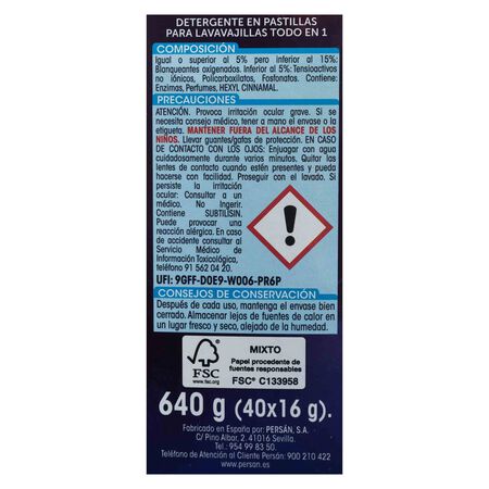 Detergente en pastillas para lavavajillas Lanta 40 unidades todo en uno
