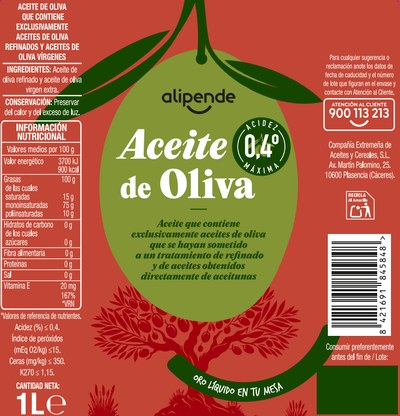 Aceite de oliva Alipende 1l 0,4&ordm;