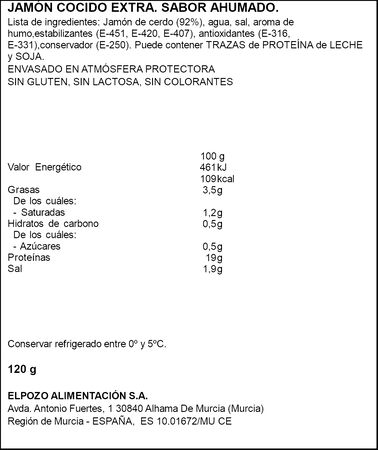 Jamón cocido extra 1954 ELPOZO 120+20gr braseado