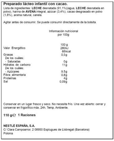 Alimento infantil Nesquik pouch cacao 110g