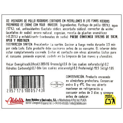 Medallones de pollo adobados a las finas hierbas 500g aprox