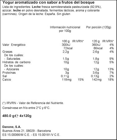 Yogur Sin Gluten Danone Pack 4 Frutos Rojos