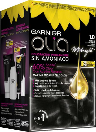 Tinte de cabello sin amon&iacute;aco Garnier Olia n&ordm; 1.0 negro profundo