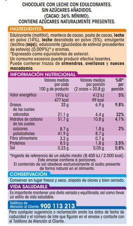 Chocolate con leche s/gluten Alipende 125g