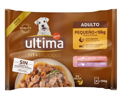 Ultima perro mini pouches sabor salmón / pavo 4x100g