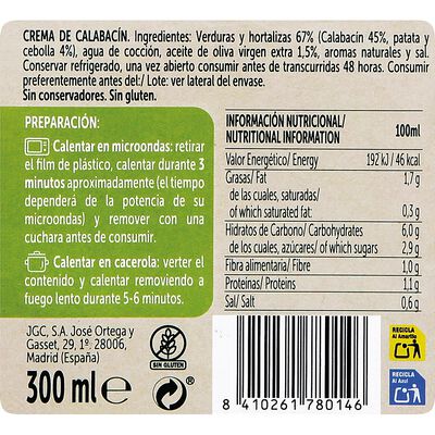 Crema de calabac&iacute;n La Huerta Don Simon 300ml