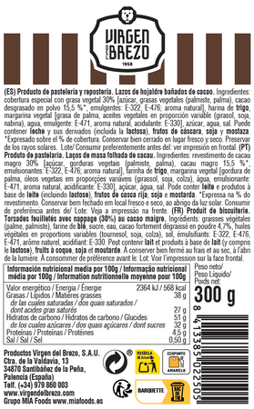 Lacitos hojaldre Virgen del Brezo cacao 300g