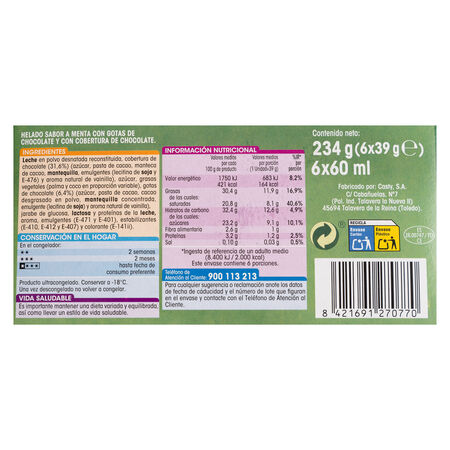 Helado super bombón mini Alipende menta 6 uds