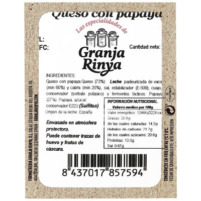 Queso fresco mezcla con papaya Granja Rinya
