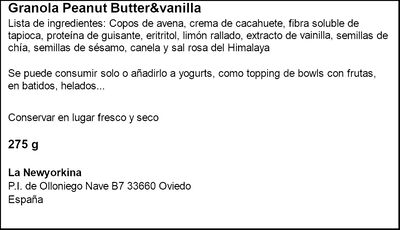 Granola de crema de cacahuete y vainilla La Newyorkina Real Fooding 275g