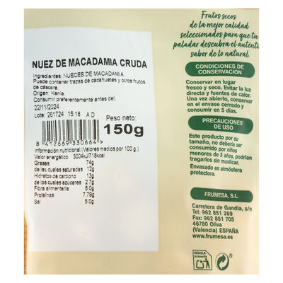 Nuez de macadamia natural Frumesa 150g