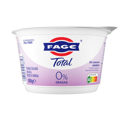 Yogur colado sin az&uacute;car a&ntilde;adido receta griega Fage 0% materia grasa 450g
