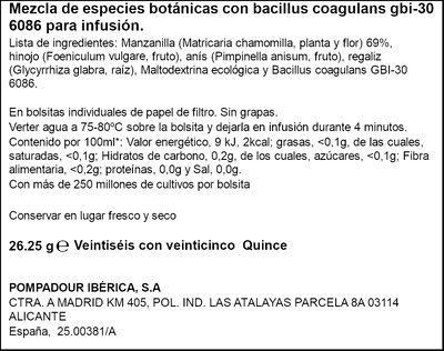 Infusi&oacute;n probiotic-manzanilla Pompadour 15 Unid