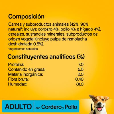 Comida h&uacute;meda perro Pedigree cordero y pollo 300g