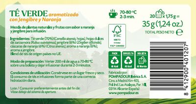 T&eacute; verde Pompadour 20u jengibre con naranja