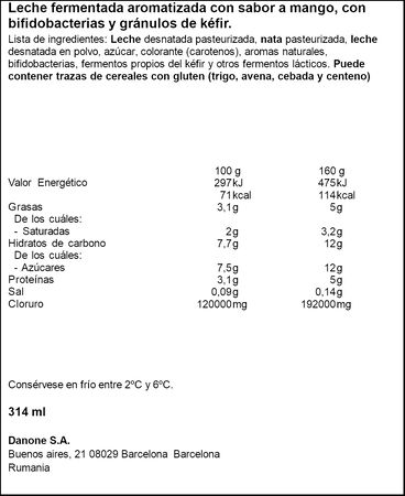 Kéfir líquido Activia 320 gr mango