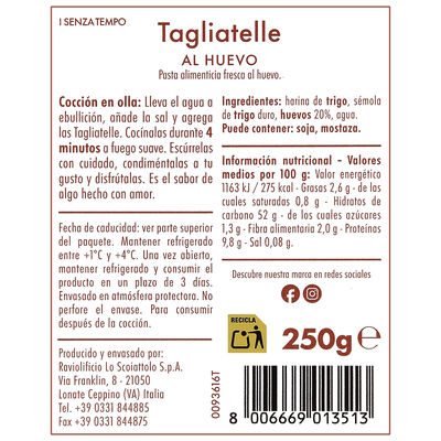 Pasta fresca tagliatelle al huevo Scoiattolo 250g