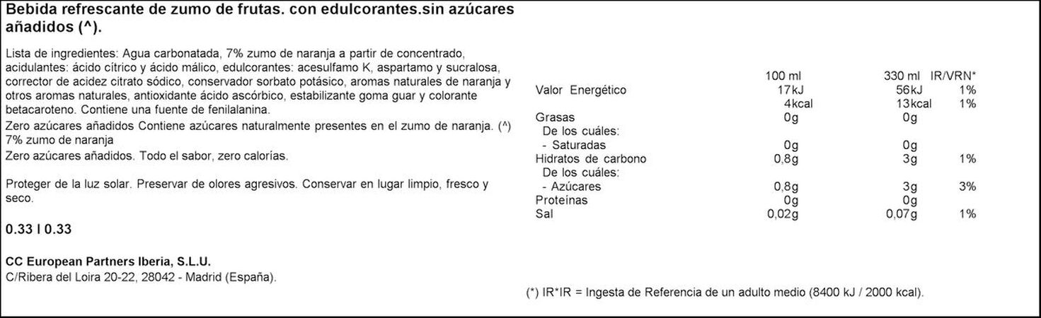 Refresco naranja Fanta lata 33cl zero