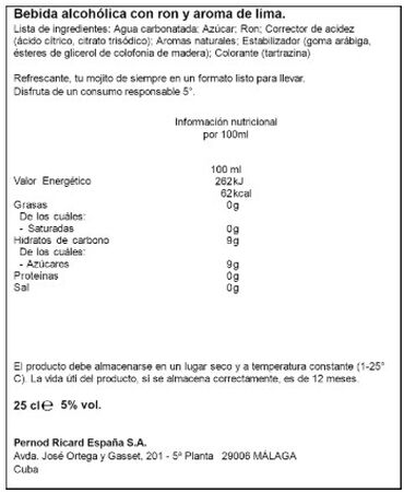 Bebida alcoh&oacute;lica con sabor mojito lime Havana Club 250ml