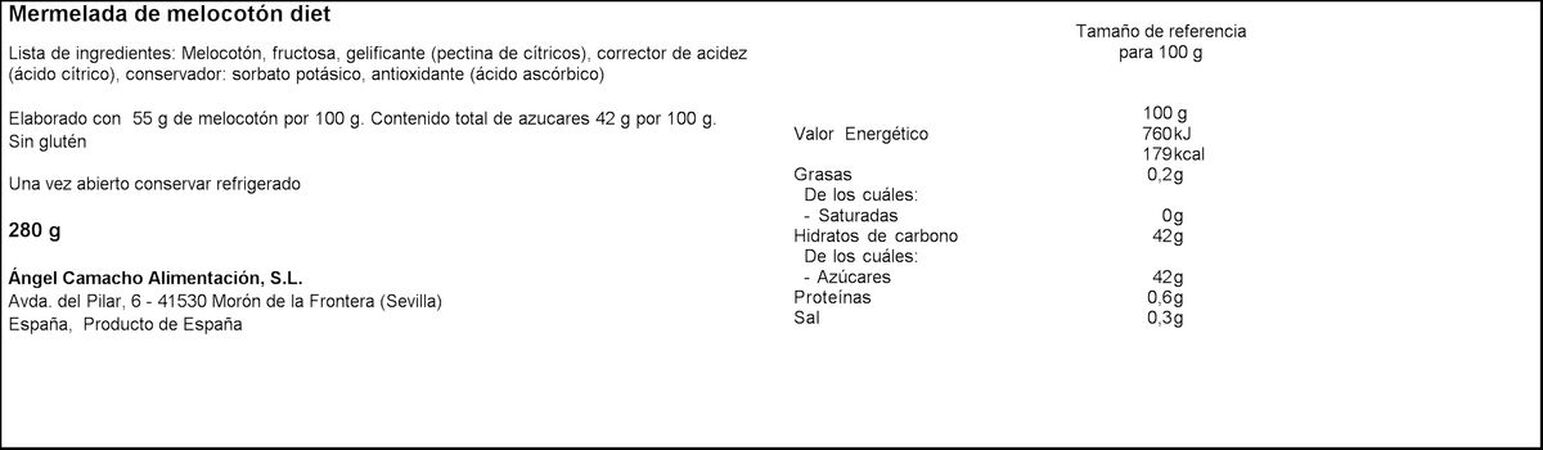 Mermelada diet la vieja fabrica 280g melocoton