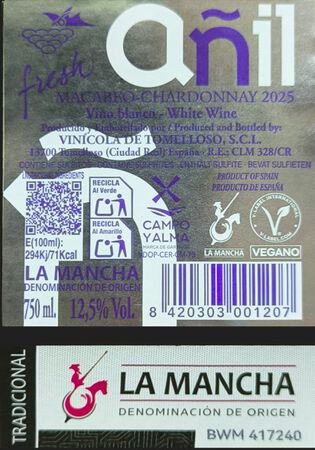 Vino blanco DO La Mancha A&ntilde;il fresh joven