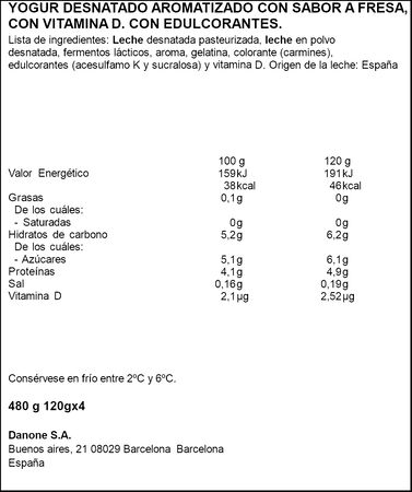 Yogur zero Danone pack 4 fresa