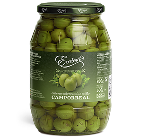 Aceituna con hueso aliñadas estilo Camporreal Excelencia 500g