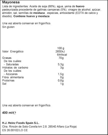 Mayonesa bocabajo Heinz 400ml