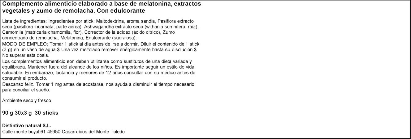 Melatonina ashwaganda Distintivo Natura 30uds
