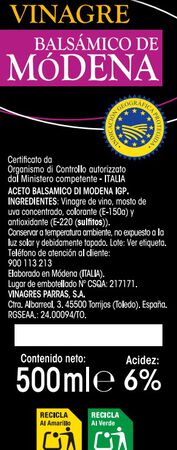 Vinagre bals&aacute;mico Alipende 500ml m&oacute;dena