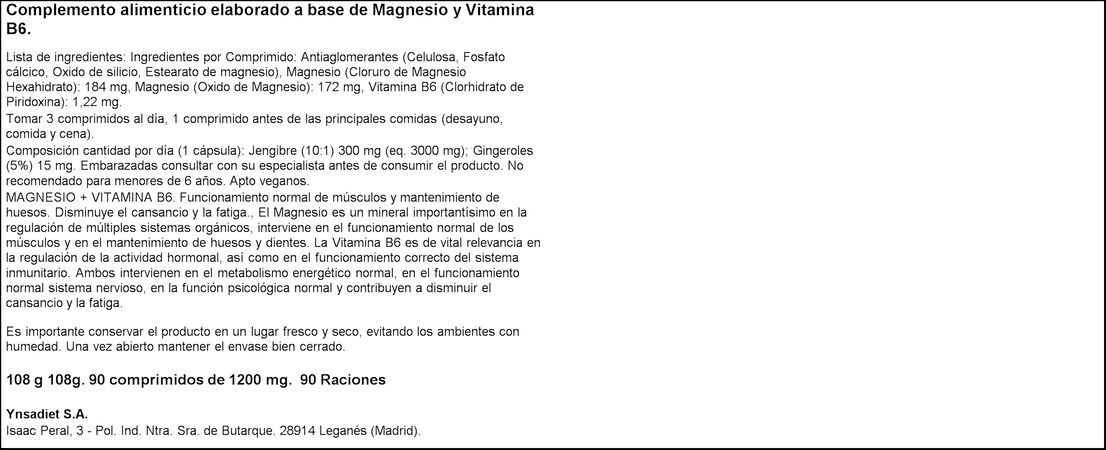 Magnesio+vitamina Naturtierra 90 cápsulas