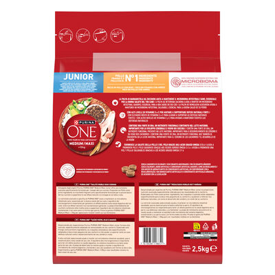 Alimento de perro PURINA ONE&reg; MEDIUM/MAXI >10kg Junior Pollo y Arroz 2,5kg