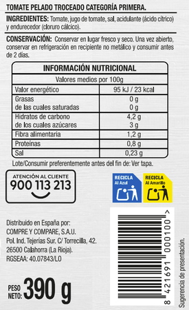 Tomate troceado pelado Alipende 390g