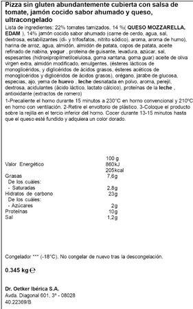 Pizza sin gluten Ristorante Dr.Oetker 345g prosciuto