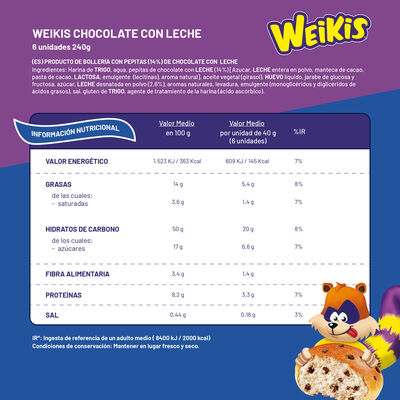 Pastelito Weikis La Bella Easo pepitas chocolate 240g