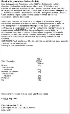 Barrita prote&iacute;na sabor chocolate con leche y galleta Enervit 55g