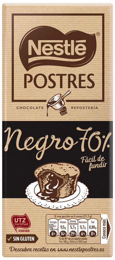 Chocolate negro 70% de cacao Nestlé postres 170g