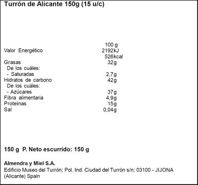 Turrón de Alicante sin gluten El Lobo 150g