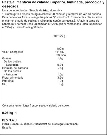 Placas de canelones El Pavo 12Unid
