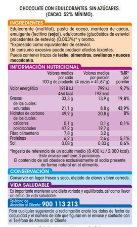 Chocolate puro sin gluten sin azúcar Alipende 125g