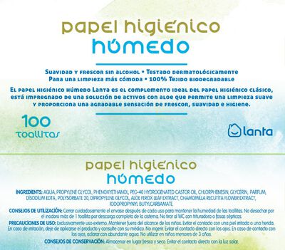 Papel higi&eacute;nico h&uacute;medo Lanta 100 uds