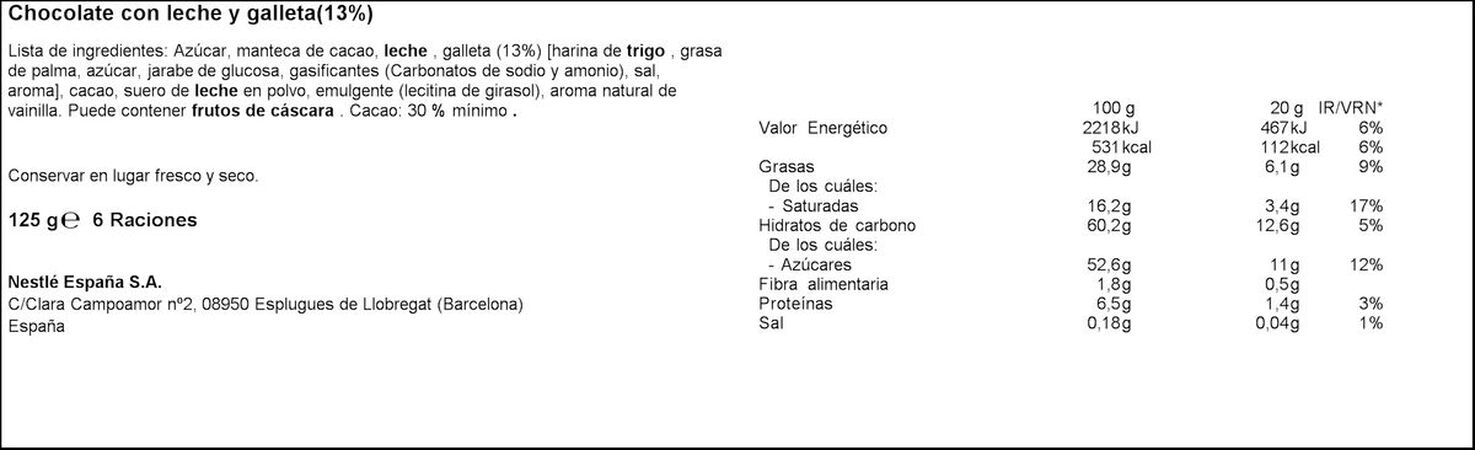 Chocolate con leche Nestlé 125g jungly