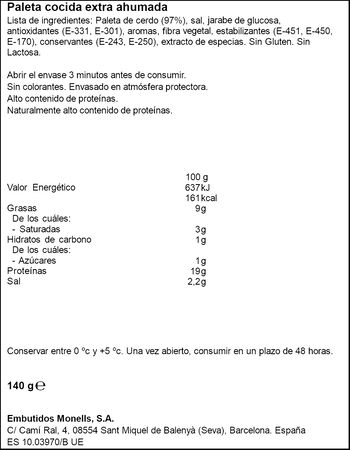 Lac&oacute;n cocido extra con 97% carne Monells 140g